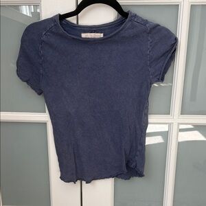 We The Free/Free People Distressed Navy Short Sleeve Crew Tee